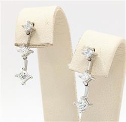 14k Solid White Gold Diamond Graduated Drop Down Dangle Classic Trinity Earrings